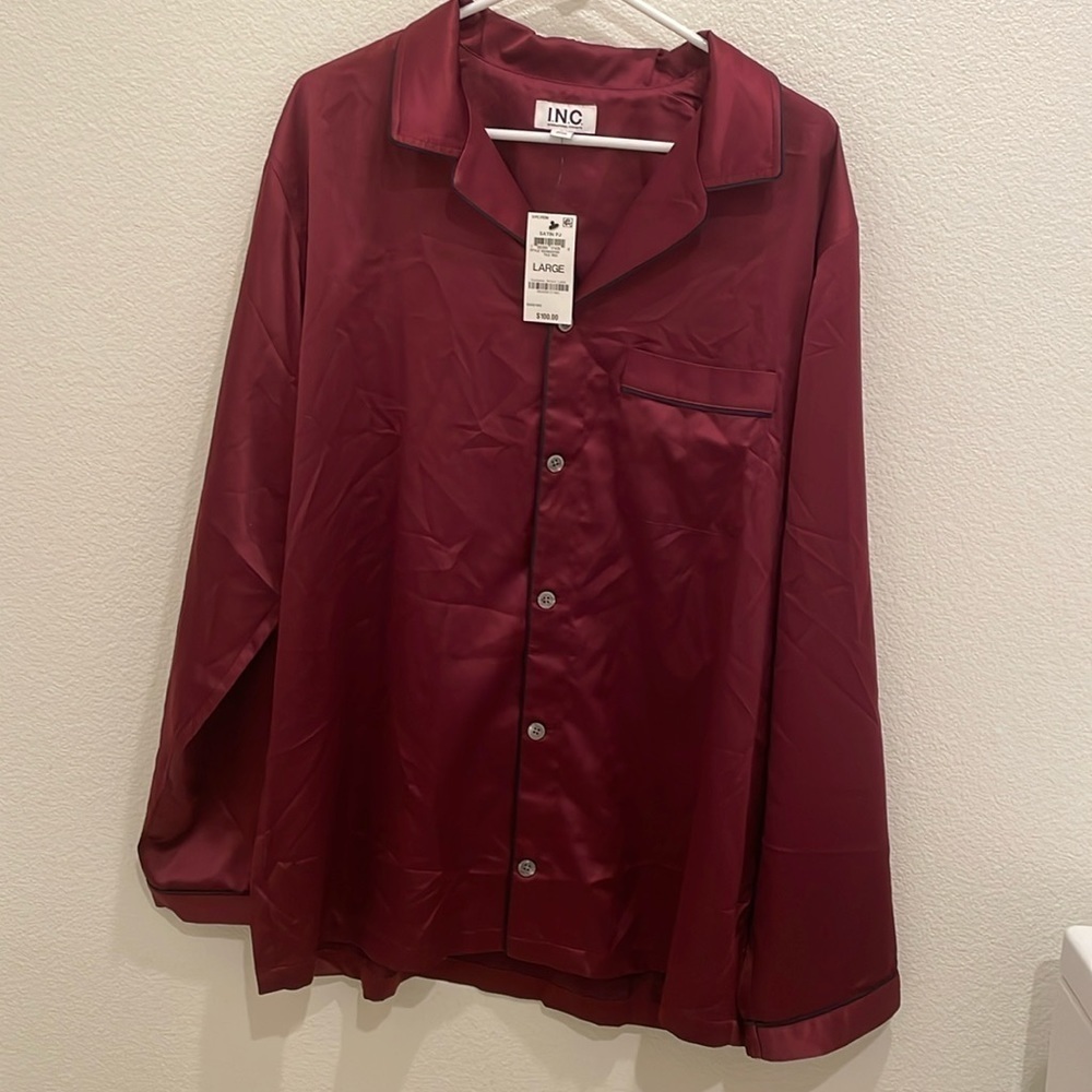 I.N.C. International Concepts Men's 2Pc. Tipped Pajama Set Tiled Red Large Satin - Picture 3 of 3